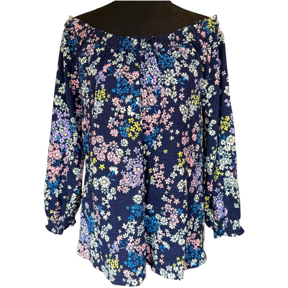 Style & Co Cotton Off-Shoulder Smock Neck Floral Boho Peasant Blouse, Medium
